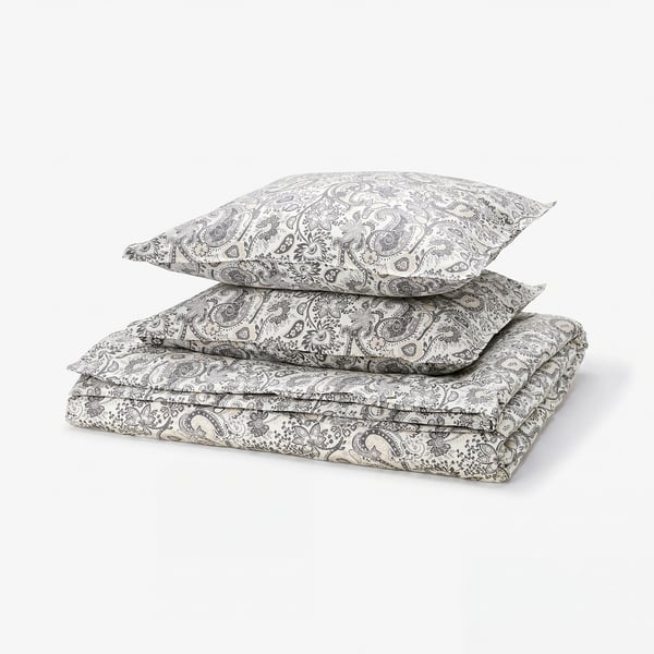 Grey paisley bedding set - cotton-viscose, intricate patterns.