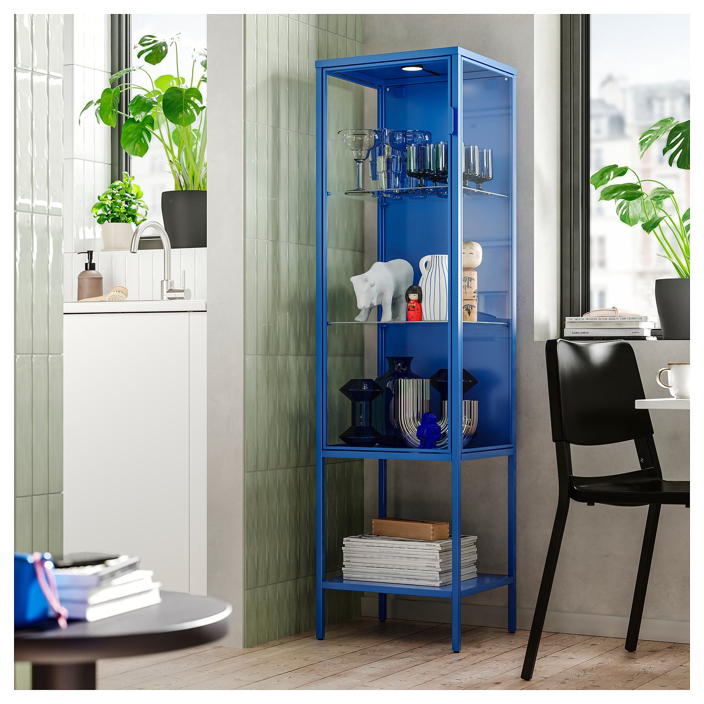 RUDSTA glass-door cabinet, blue, 42x37x155 cm - IKEA Finland