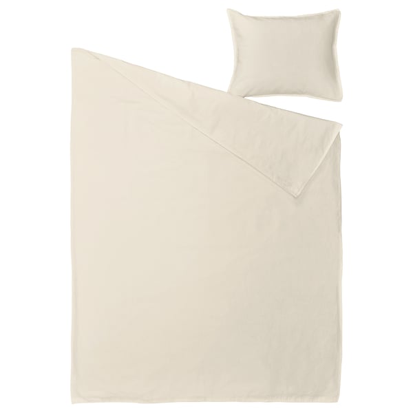 Beige RUNDHAGTORN duvet set, linen-cotton blend, soft wrinkled look, includes duvet and pillowcase.