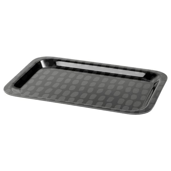 A rectangular black SAMMANHANG tray with a gray circular pattern, made of high-pressure melamine laminate.