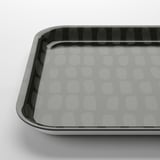 Square tray with white circular patterns on gray background, shiny finish.