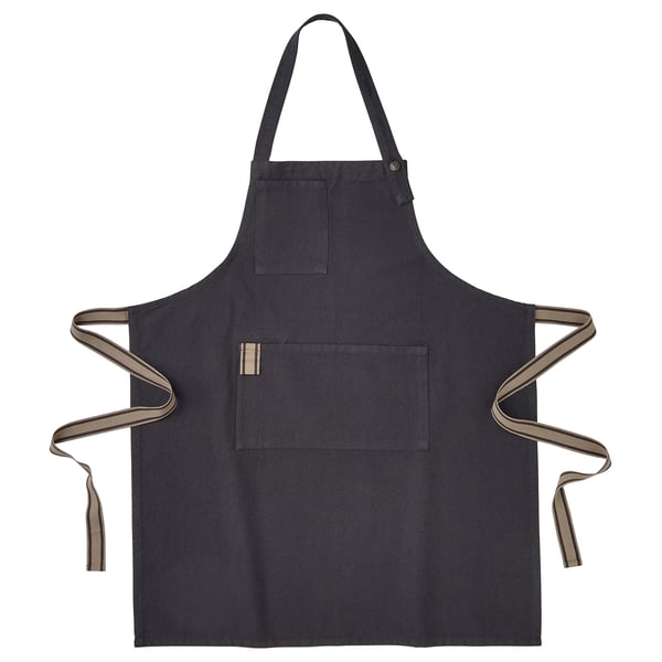 SANDVIVA apron, dark blue, adjustable straps, two pockets, cotton & jute blend.
