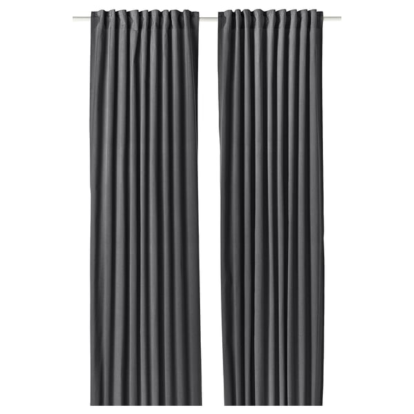 SANELA curtains, dark grey cotton velvet with pleats, room-darkening for privacy.