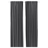 SANELA curtains, dark grey cotton velvet with pleats, room-darkening for privacy.