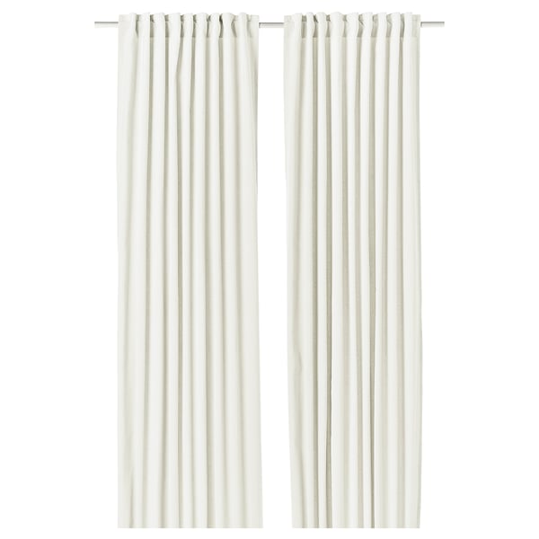 Off-white SANELA curtains, pure cotton velvet, elegant pleats, multi-way header.