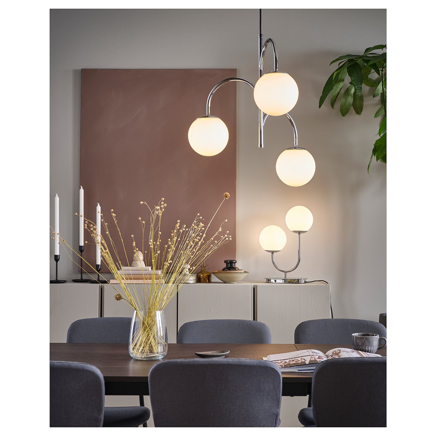 IKEA SIMRISHAMN 3灯ライト シャンデリア ペンダントライト SIMRISHAMN pendant lamp, 3-armed, chrome-plated/opal white glass