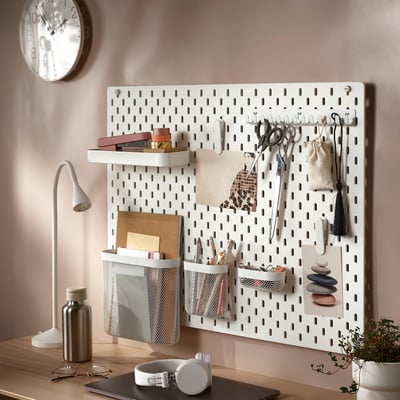 SKÅDIS pegboard, white, square, wall-mountable, acrylic paint & steel, versatile home organizer.