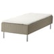 SKÅRER beige mattress base with chrome legs and white mattress.