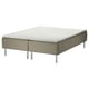 SKÅRER bed: modern design, light gray, fabric & foam, rectangle, raised edges.
