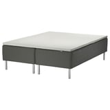 SKOTTERUD bed base: dark gray, wooden frame, 4 metal legs, white top mattress.