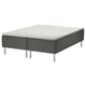 SKOTTERUD bed base: dark gray, wooden frame, 4 metal legs, white top mattress.