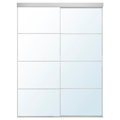 SKYTTA: modern, white, glass panel closet door with aluminum frame and sliding mechanism.