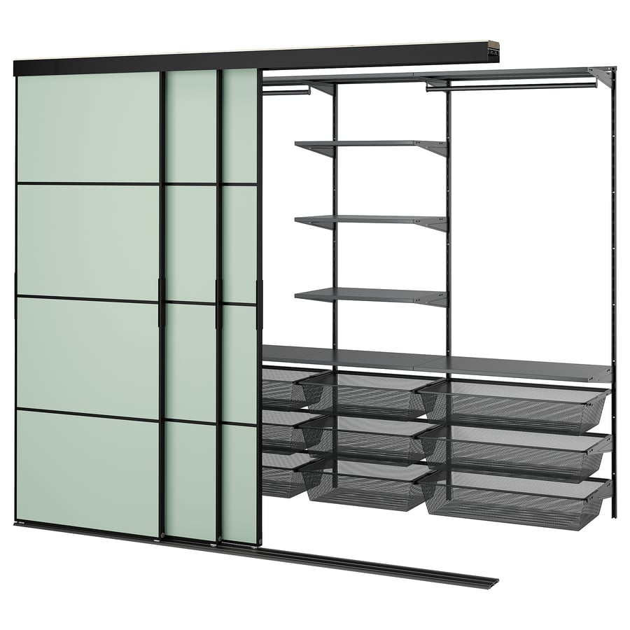 SKYTTA / BOAXEL Walkin wardrobe with sliding doors black anthracite
