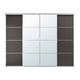 Option: SKYTTA closet with mirrored center, flanked by black panels. Modern sliding door design, minimalist style.