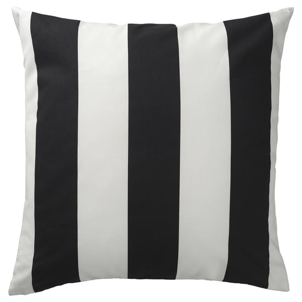 Black & white striped pillow, square shape, modern design, cotton blend.
