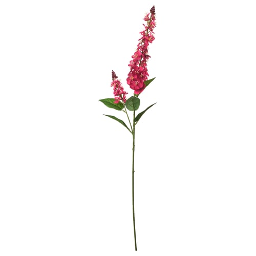 SMYCKA: bright pink artificial flower stem with green leaves, made from recycled materials, realistic design.