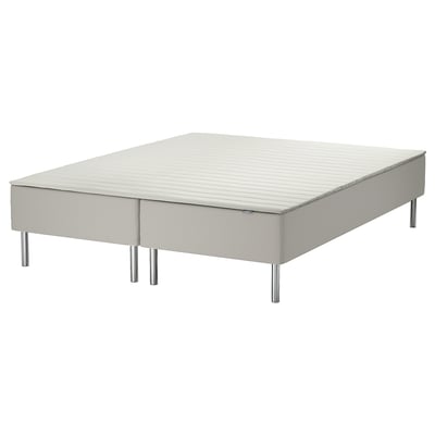 SNARUM bed base, light beige, upholstered, rectangular with metal legs.