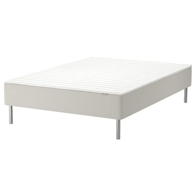 SNARUM white bed base, light wood, rectangular, minimalist design.