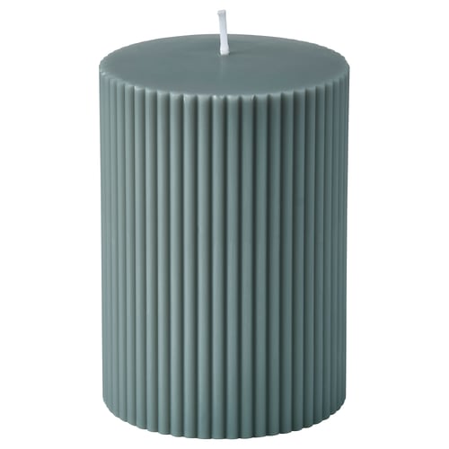 SNÖSISKA Unscented pillar candle, dark grey-green, 10 cm