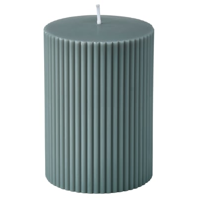 SNÖSISKA Unscented pillar candle, dark grey-green, 10 cm