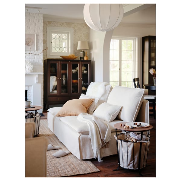 SÖDERHAMN sofa: cream white fabric, deep seats, high legs, cozy living room.
