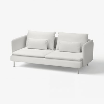 The SÖDERHAMN sofa is a white, modern, three-seater with clean lines and supportive cushions.