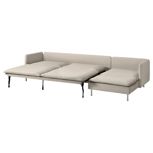SÖDERHAMN 4-seat sofa-bed, with chaise longue with open end/Fridtuna light beige