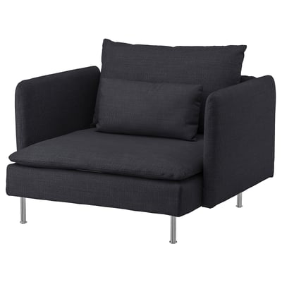 SÖDERHAMN dark gray chair, deep seat, l-shaped cushions, metal legs.