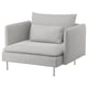 SÖDERHAMN light grey chair, soft fabric, rounded design.