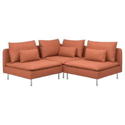 SÖDERHAMN sectional sofa in brown with wavy fabric, plush cushions, and sleek chrome legs.