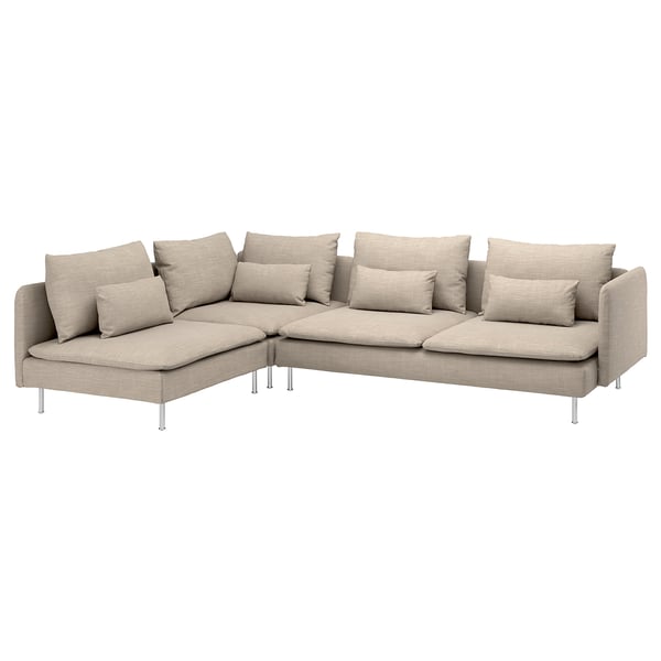 SÖDERHAMN corner sofa, beige, cotton, polyester, low-profile, plush cushions.
