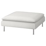 Modern white leather footstool with chrome legs.