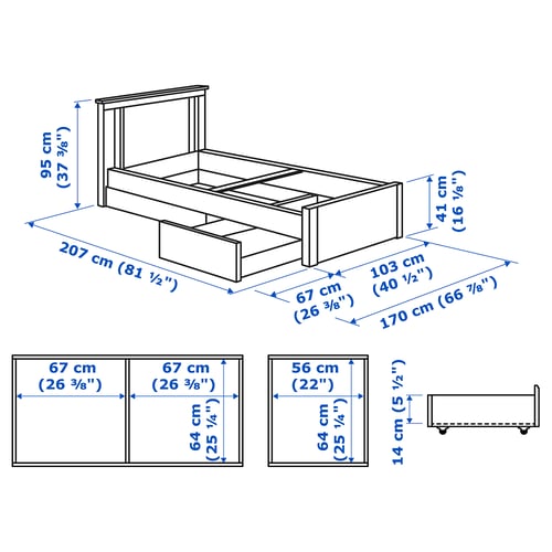 Illustration with measurements for the product: SONGESAND.