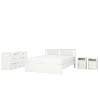 White bedroom set: SONGESAND bed, 2 nightstands, and dresser. Classic design with clean lines and soft edges.