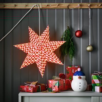 STRÅLA Lamp shade, red/white, 48 cm