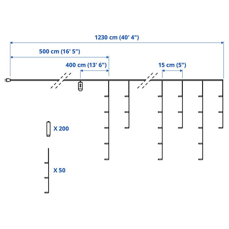 STRÅLA LED lighting chain with 200 lights outdoor/icicleshaped