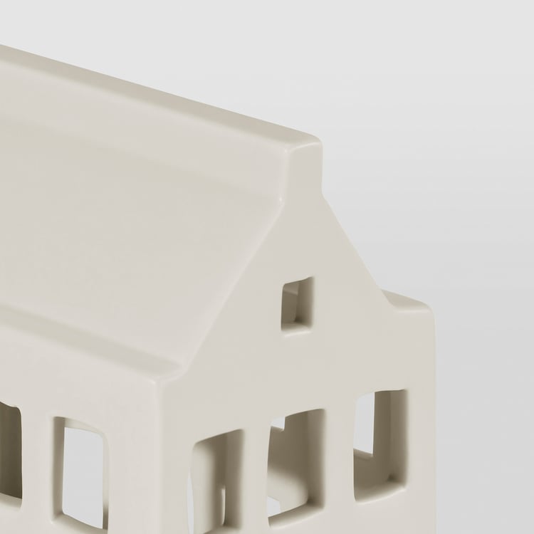 STRÅLA LED table decoration batteryoperated house/ceramic white