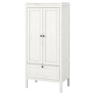 White SUNDVIK wardrobe. Tall with two doors, one drawer. Classic style, durable wood.