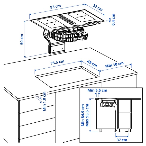 Illustration with measurements for the product: TÄCKNAN.