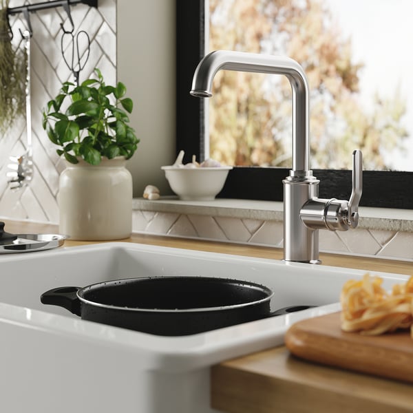 TAKSJÖN Kitchen mixer tap single side lever, stainless steel colour