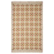 Option: A rectangular TELEGRAFLINJE rug with earthy tones and geometric patterns. Its made of cotton, suitable for living rooms or dining areas.