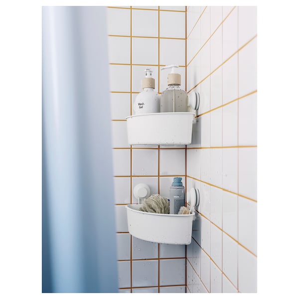 TISKEN Corner shelf unit with suction cup, white