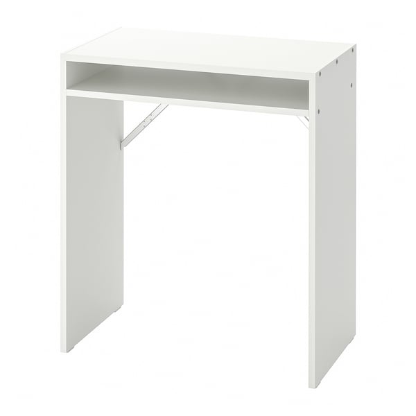 TORALD white desk, sleek & minimal, melamine & particleboard, open back for cable management.