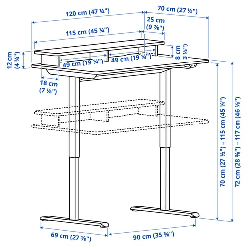 Illustration with measurements for the product: TRAVSPORT.