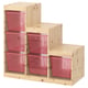 Option: A TROFAST wooden storage unit with red mesh boxes, perfect for organizing items.