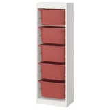 A white TROFAST storage unit with five red plastic bins, designed for childrens storage.