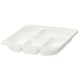 A white TROFAST storage tray with multiple compartments. Made of durable recycled plastic, it is designed for organizing small items.