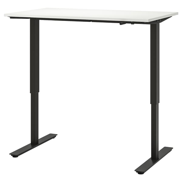 A TROTTEN adjustable height desk in white and black. A crank handle for height adjustment.