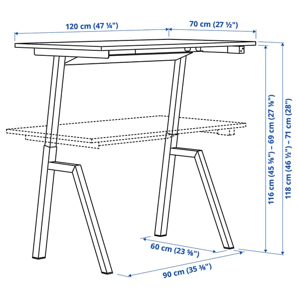 Illustration with measurements for the product: TROTTEN.