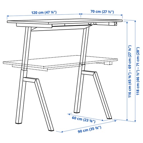 Illustration with measurements for the product: TROTTEN.